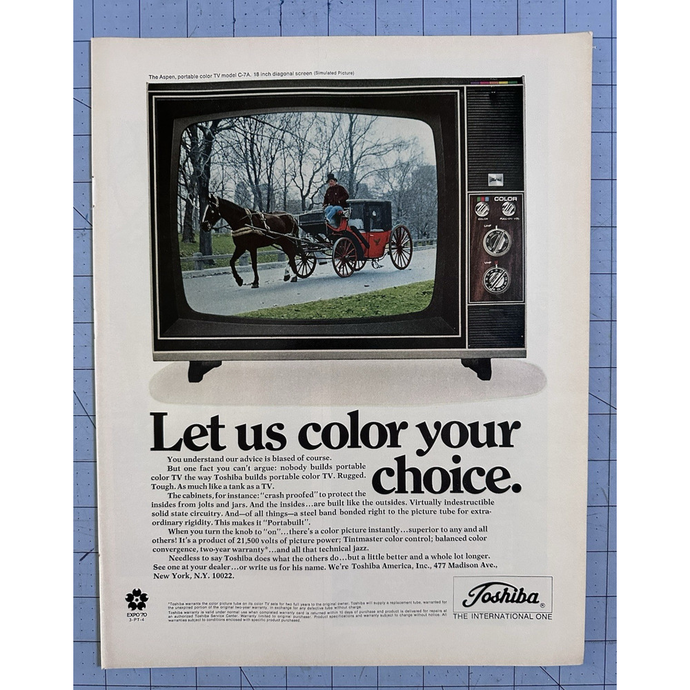 1969 Toshiba Aspen TV Original Vintage Advertisement Color Television Print Ad